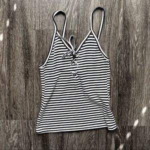 TOPSHOP Stripe Black White Tank Top Crop Top Sleeveless String Size 4